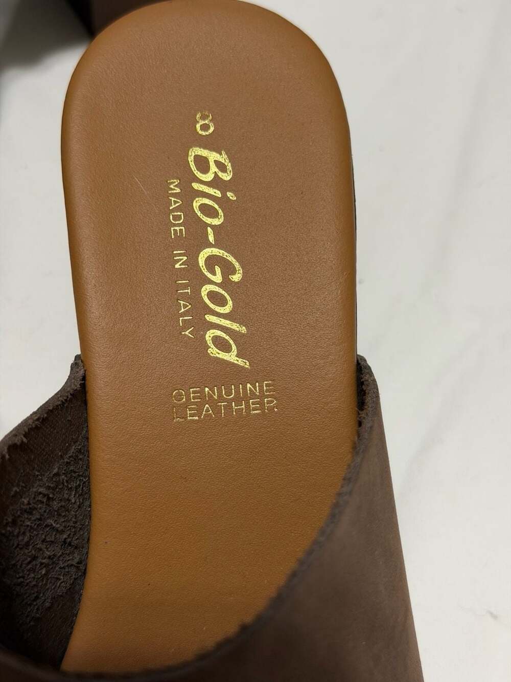 Bio-Gold Made in Italy Brown Leather Studded Platform Clogs - Picture 8 of 8